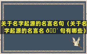 关于名字起源的名言名句（关于名字起源的名言名 🌴 句有哪些）